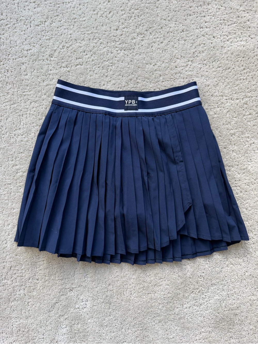 abercrombie kids Navy Pleated Skirt with Striped Waistband